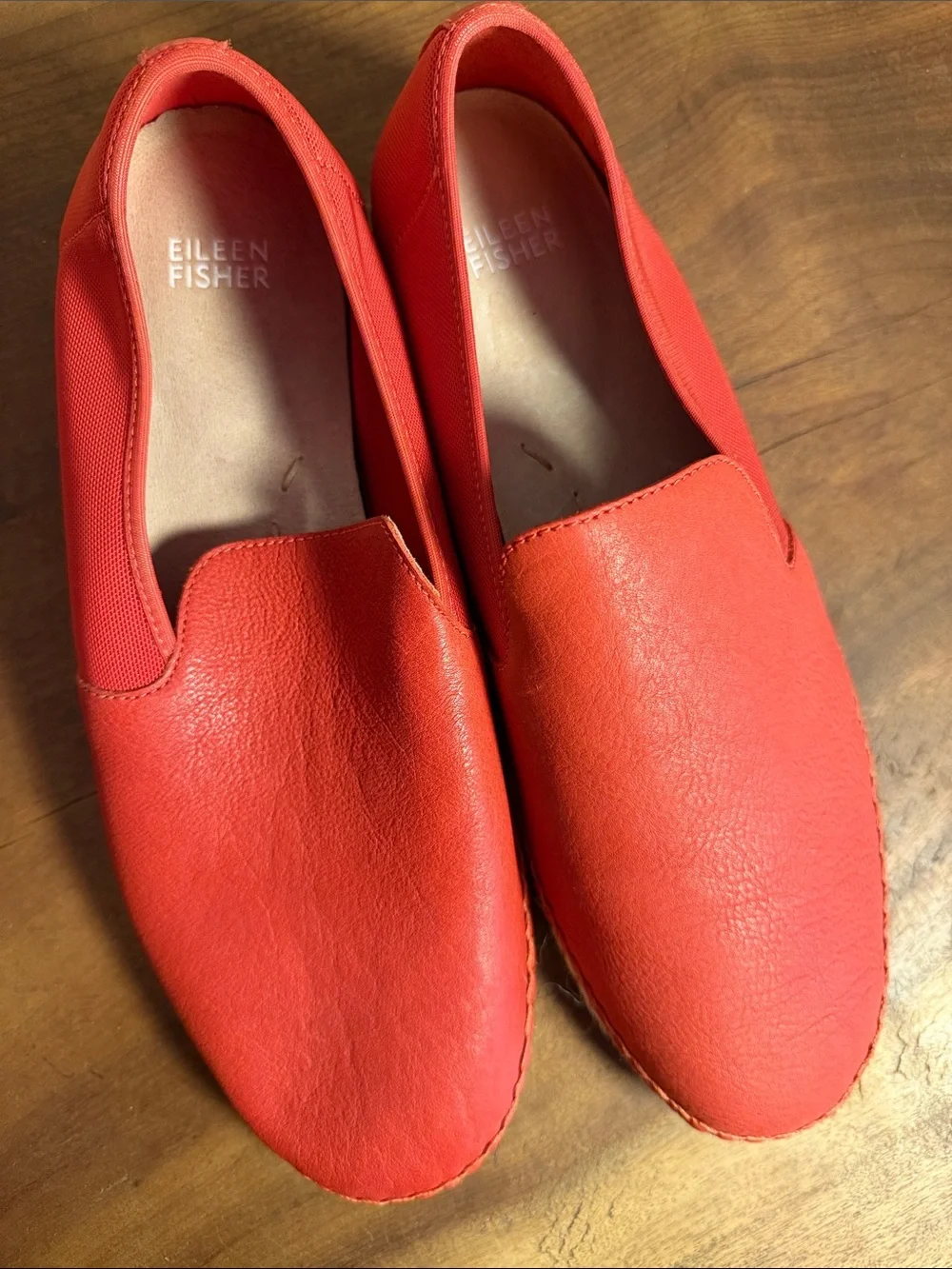 Eileen Fisher Women's Red Slip-On Leather and Mesh Flats Loafers Jute Espadrille